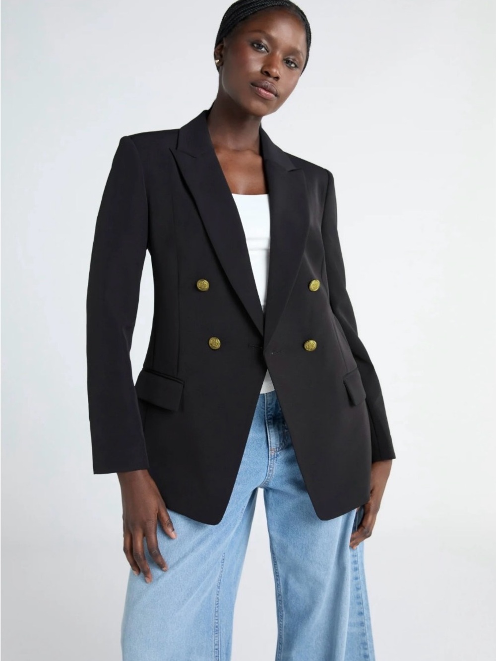 Scoop Black Double-Breasted Blazer with Gold Buttons